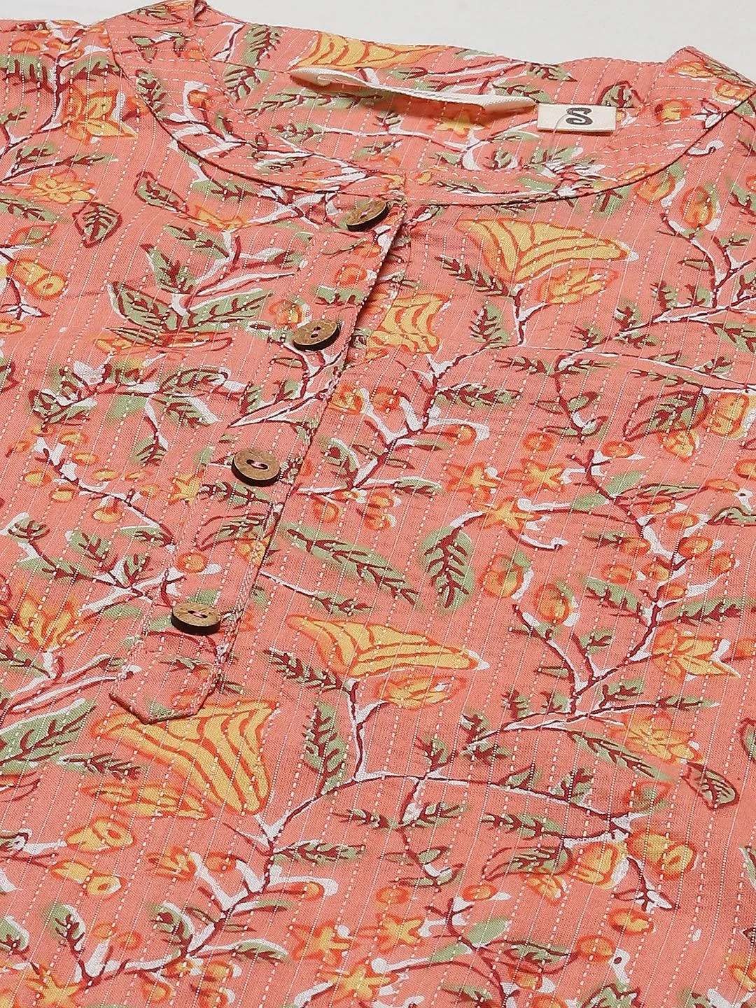 Jashvi Pink Printed Cotton Straight Kurta