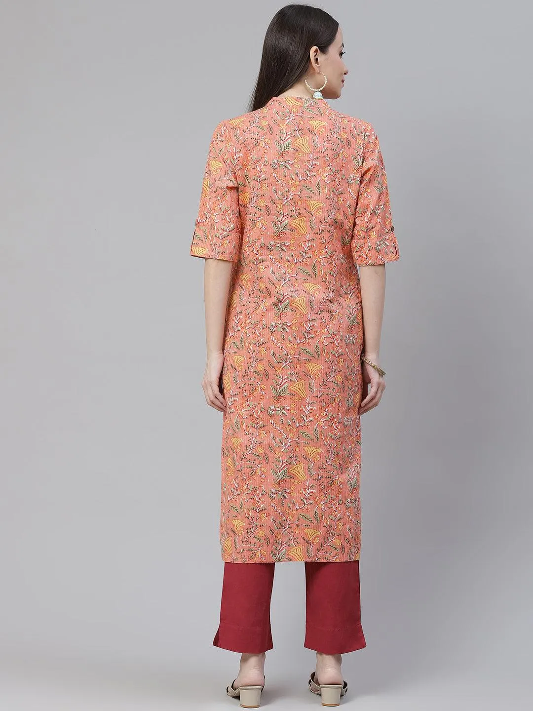Jashvi Pink Printed Cotton Straight Kurta