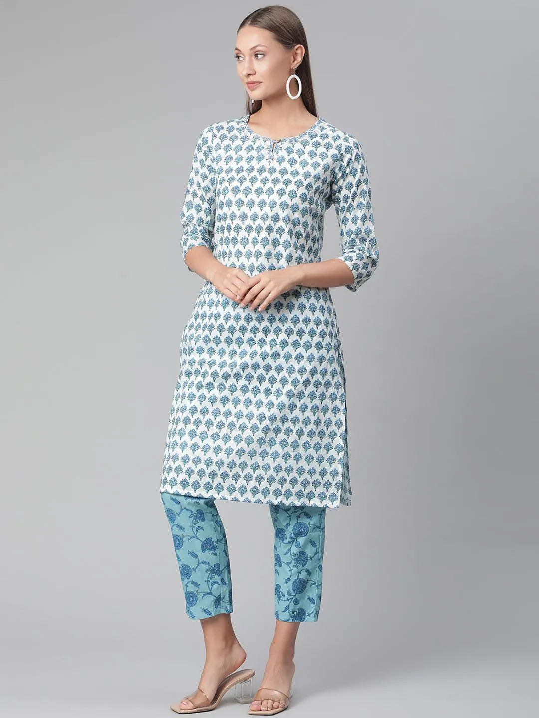 Jashvi White Cotton Kurta Pant set