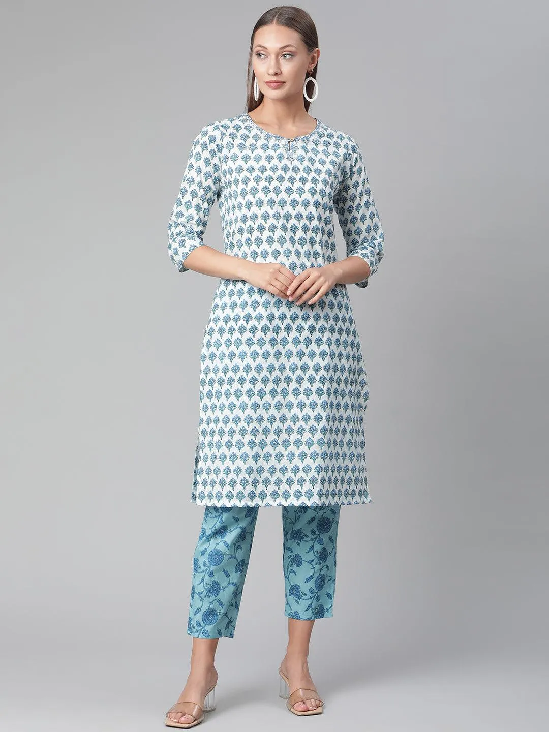 Jashvi White Cotton Kurta Pant set
