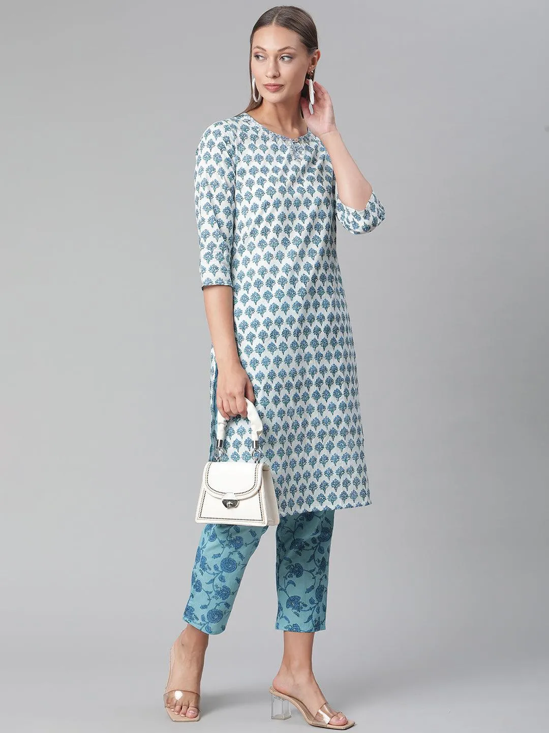 Jashvi White Cotton Kurta Pant set
