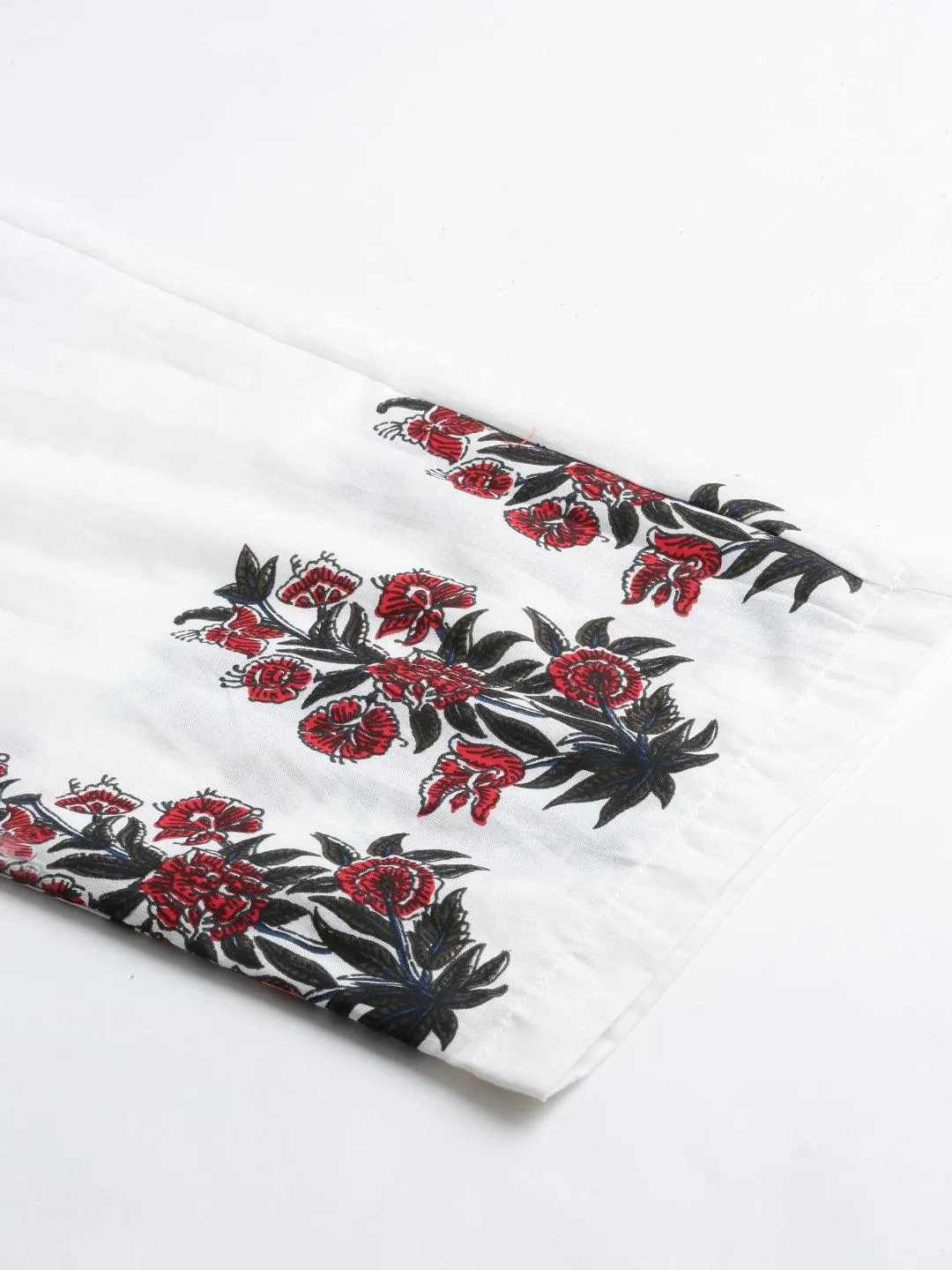 Jashvi White Floral Kurta Pant Set with Chanderi Shurg