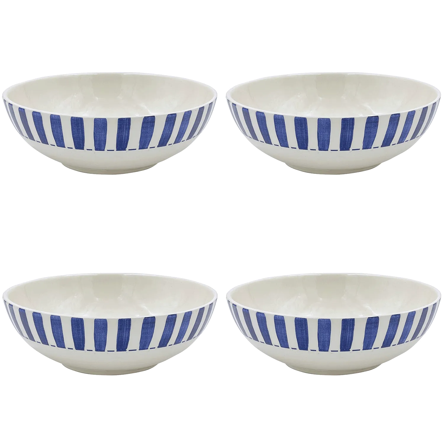 Large Navy Blue Stripes Bowls (Set of 4)