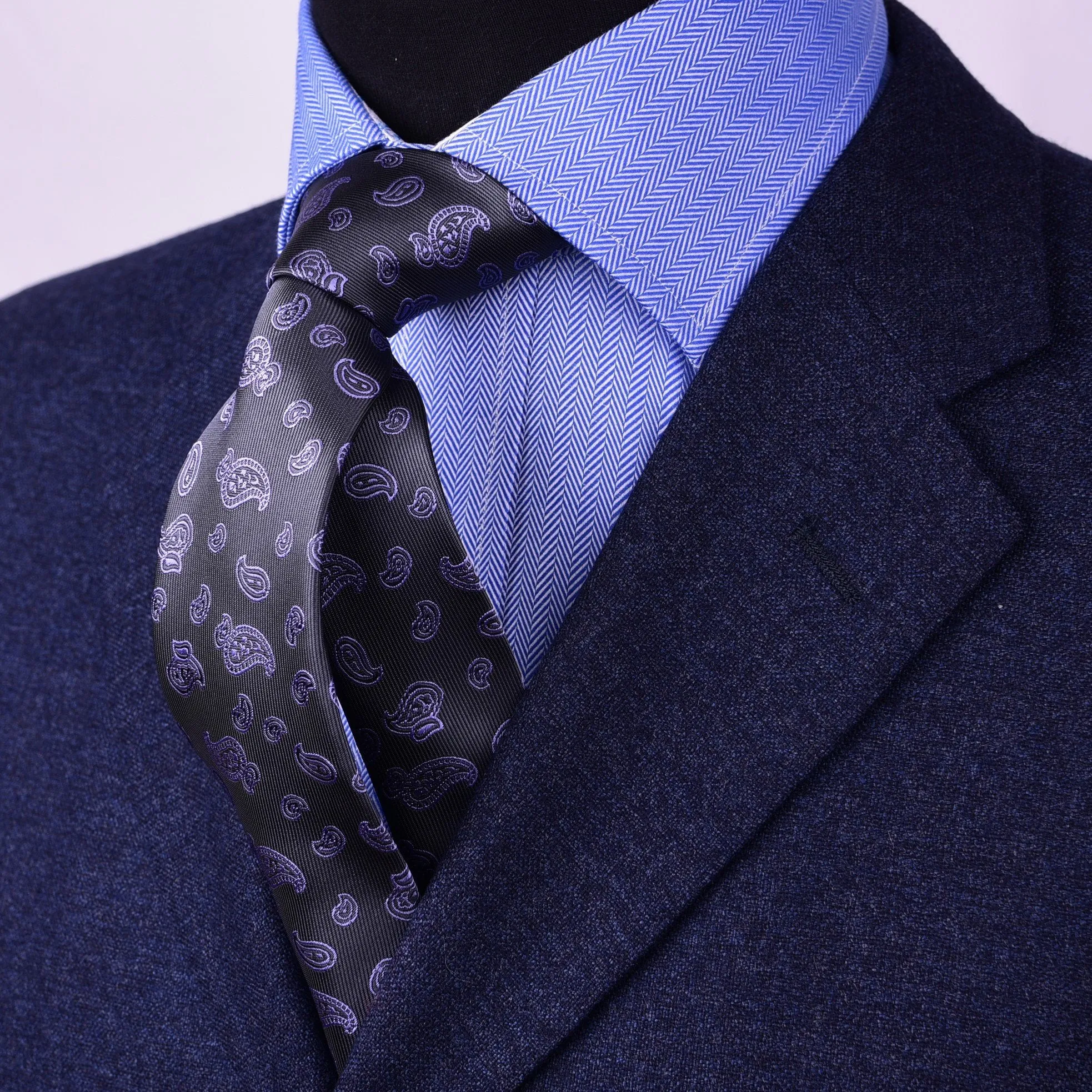 Lavish Purple Baroque Paisley Grey Skinny Woven Tie 3"