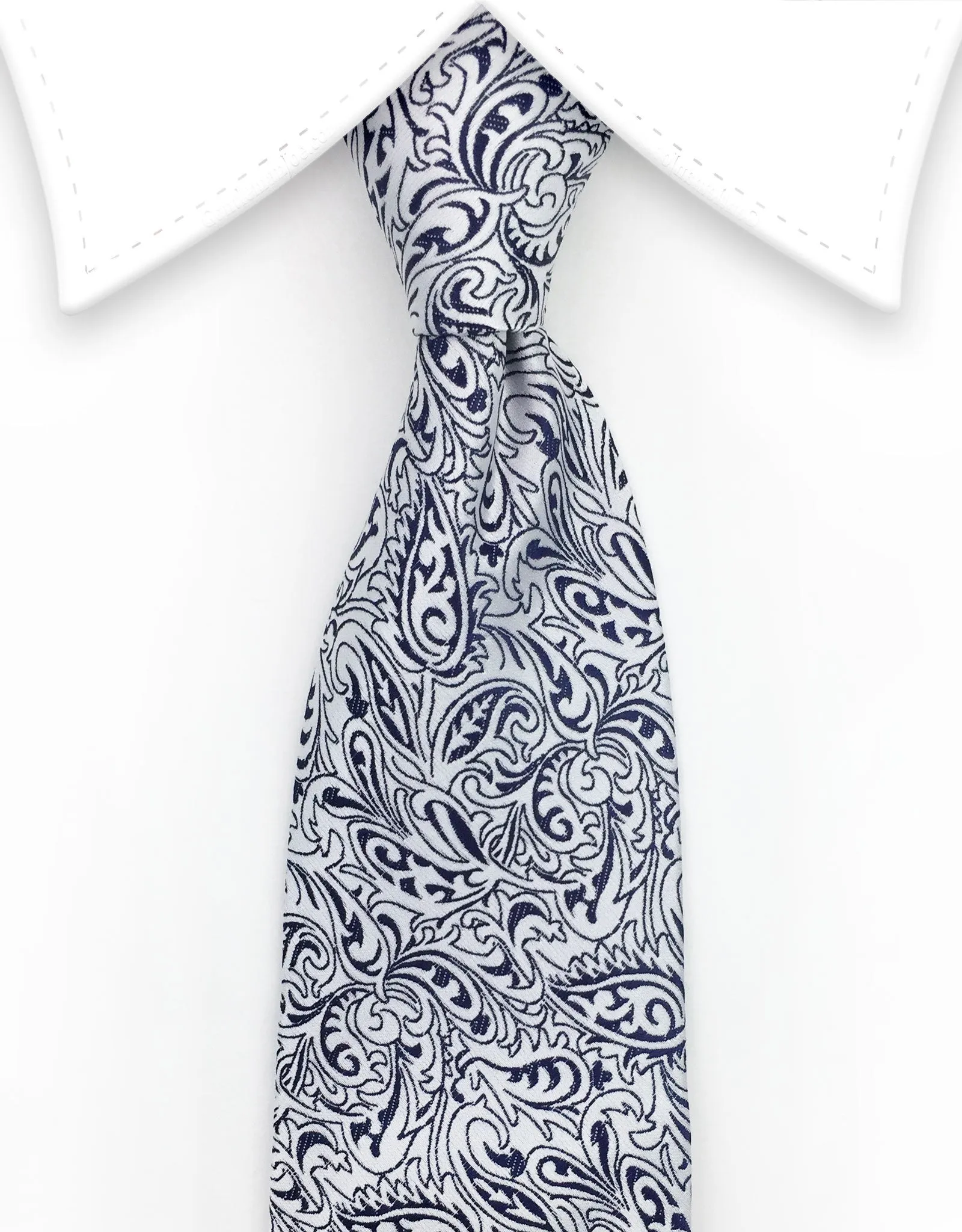 Light Silver and Navy Floral Necktie
