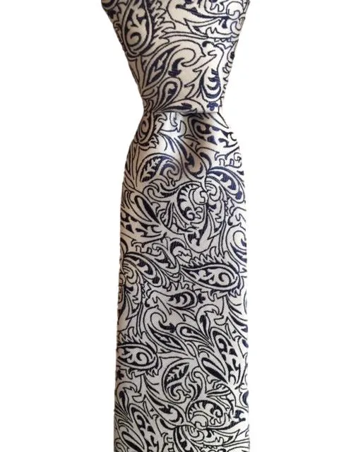 Light Silver and Navy Floral Necktie