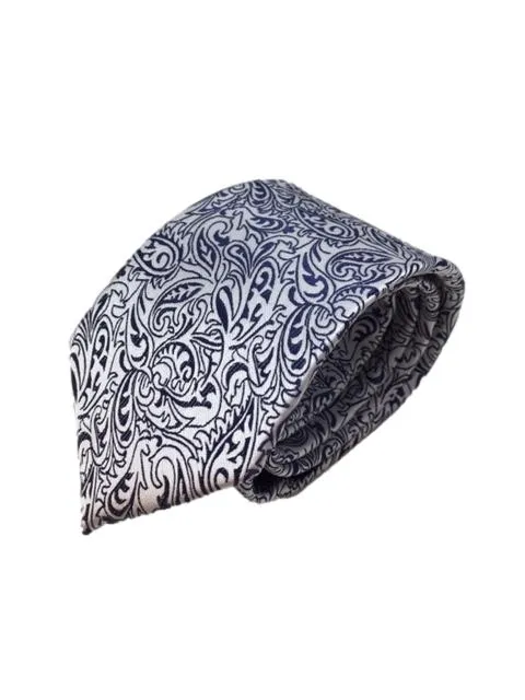 Light Silver and Navy Floral Necktie