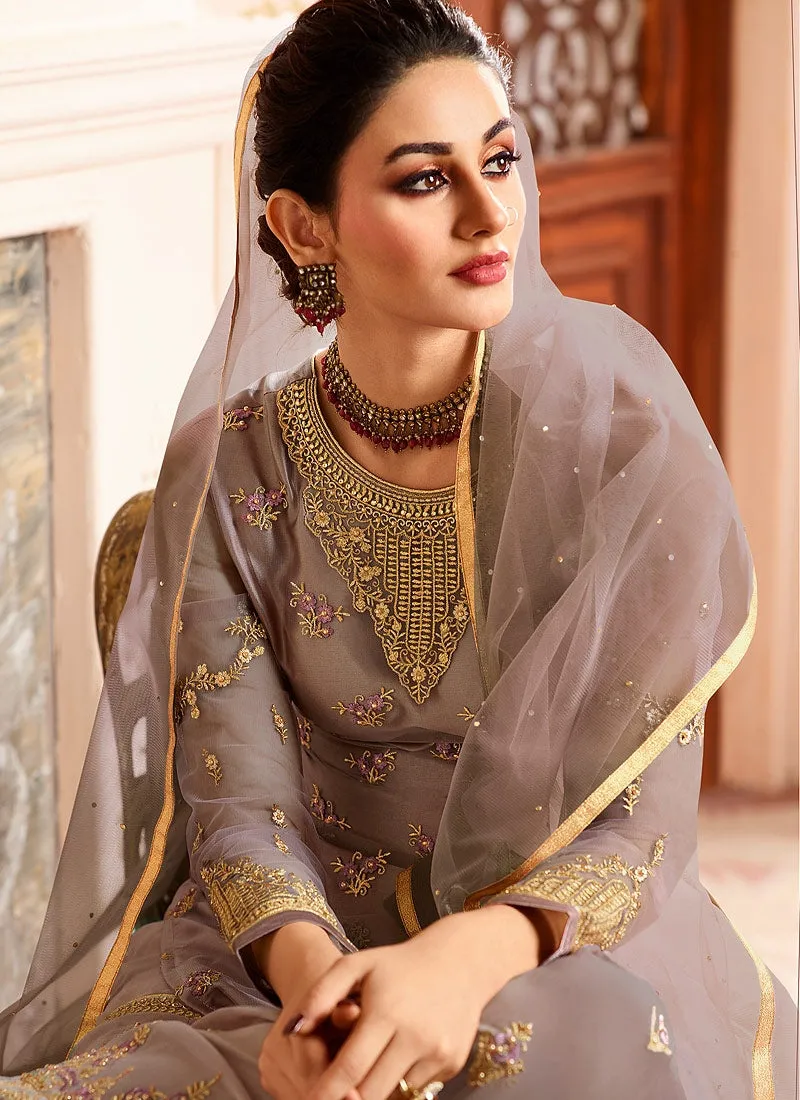 Lilac Purple With Golden Touch Embroidered Gharara Suit