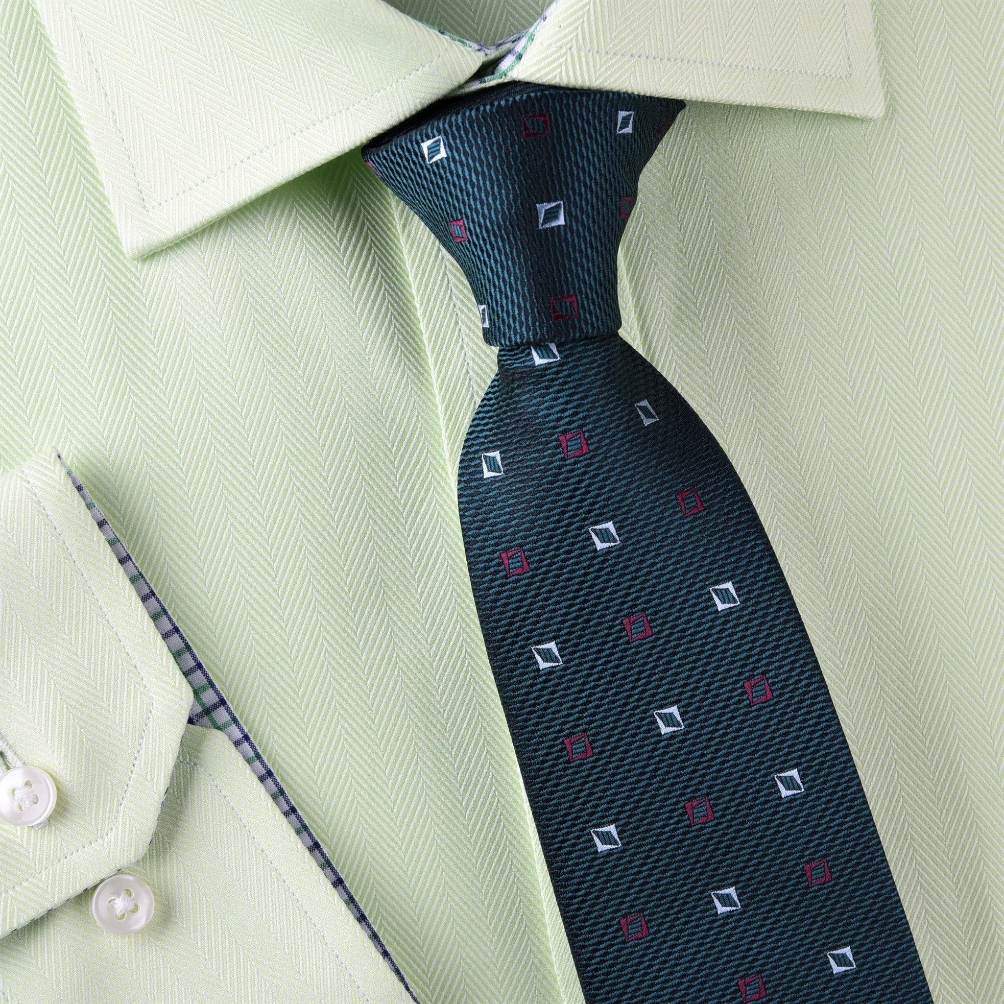 Magenta Inverted Diamonds Geometric Teal Green Woven Tie 3"