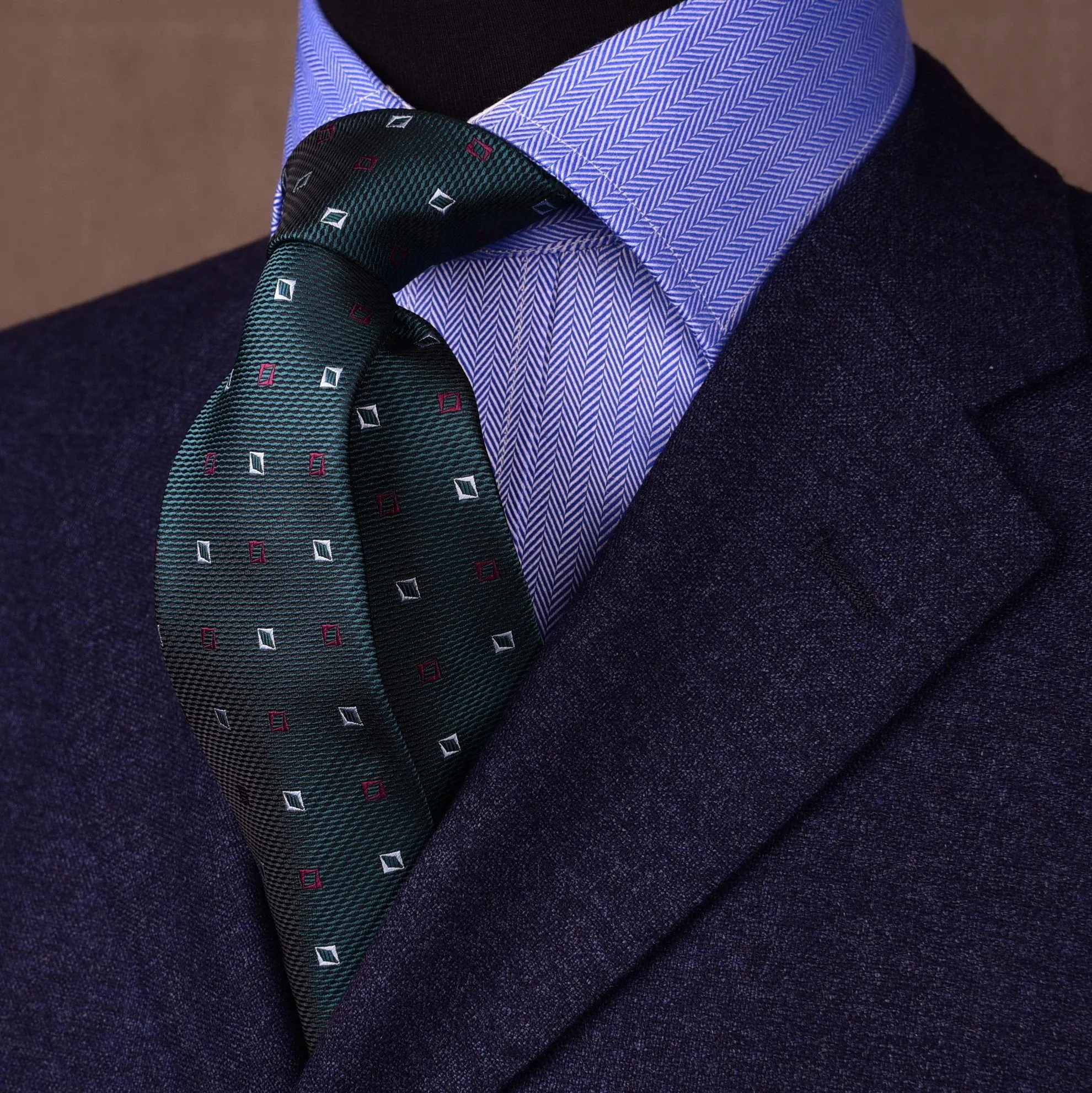 Magenta Inverted Diamonds Geometric Teal Green Woven Tie 3"