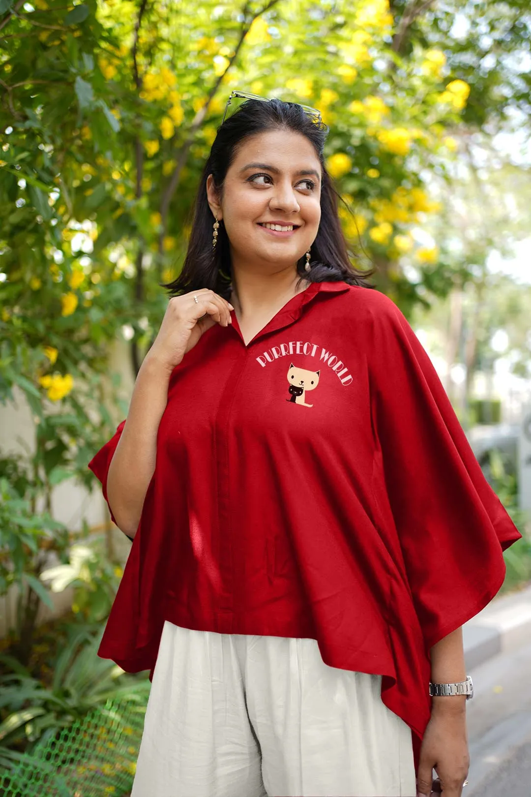 Maroon Rayon KaftanTop & MilkyWhite Palazzo - purrfect