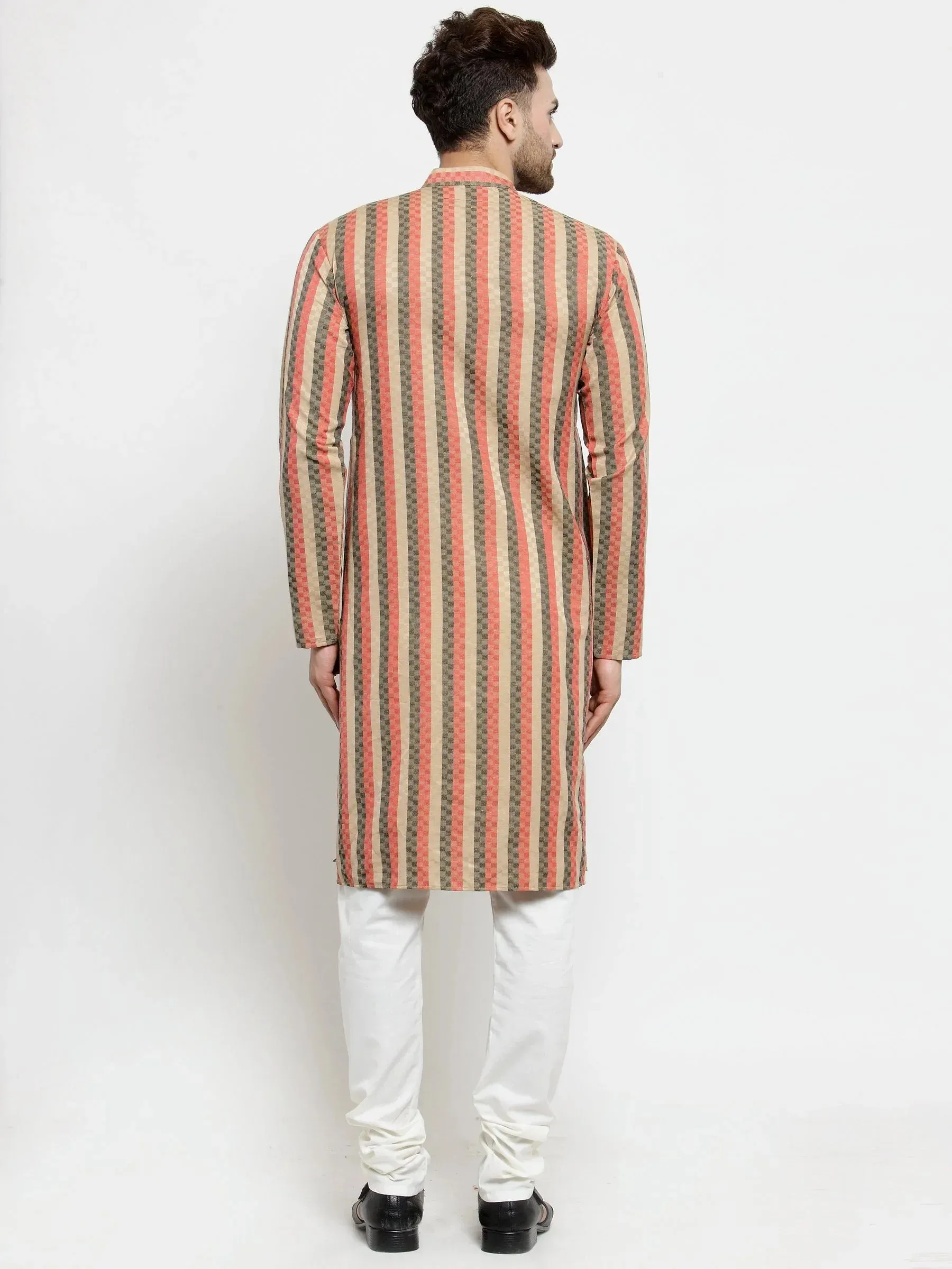 Men Red And Black Self Design Stripped Kurta Only