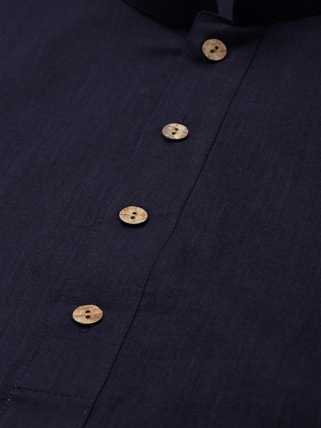 Men's Navy Blue And White Cotton Blend Kurta And Mundu Set - Vastramay