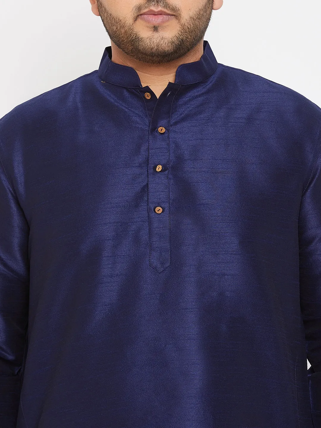 Men's Plus Navy Blue And Maroon Silk Blend Kurta And Dhoti Set - Vastramay