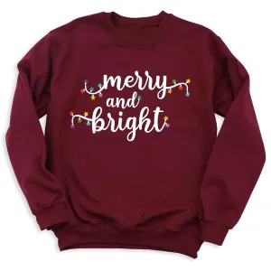 Merry and Bright Sweatshirt, Christmas Sweatshirt, Christmas Lights Theme Graphic Print Hooded, Unisex Adult Sweaters, Holiday Hoodie, Xmas Top Sweatshirt (Sweatshirt and Hoodie)