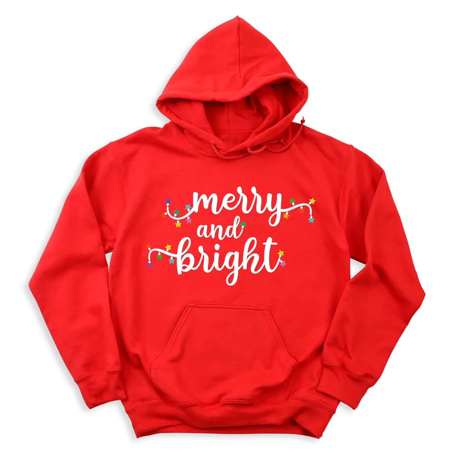 Merry and Bright Sweatshirt, Christmas Sweatshirt, Christmas Lights Theme Graphic Print Hooded, Unisex Adult Sweaters, Holiday Hoodie, Xmas Top Sweatshirt (Sweatshirt and Hoodie)
