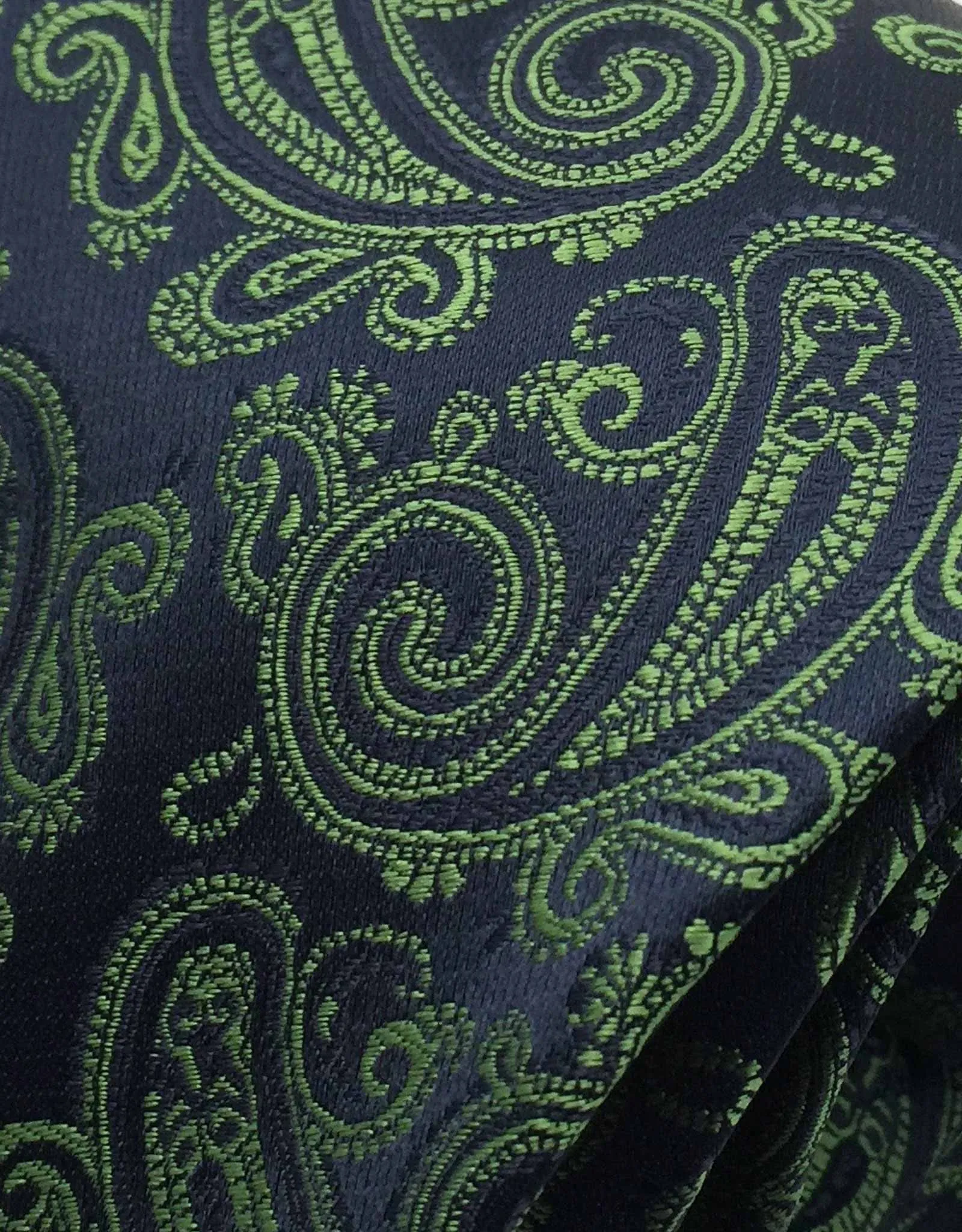 Midnight Navy Blue & Green Paisley Necktie