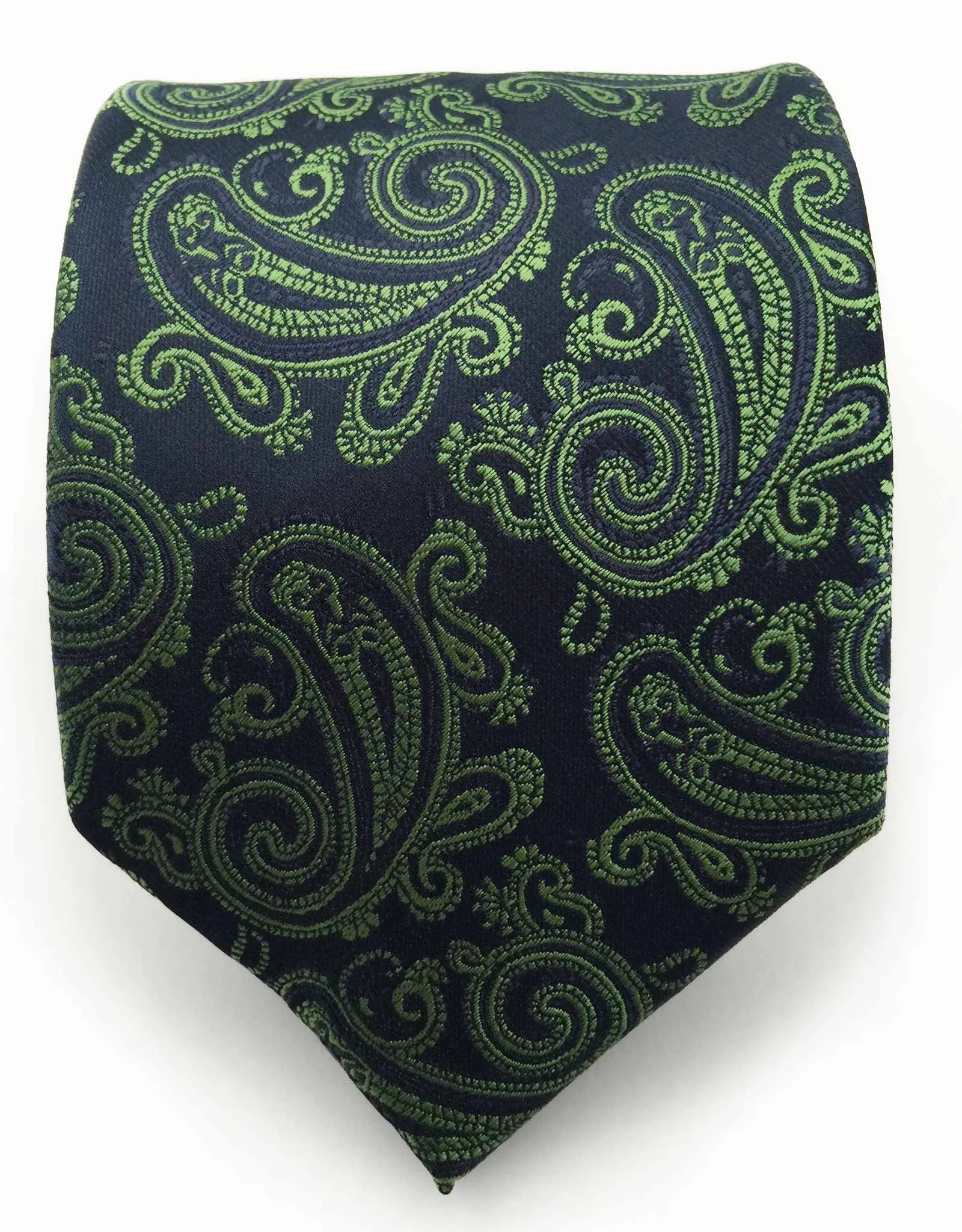 Midnight Navy Blue & Green Paisley Necktie