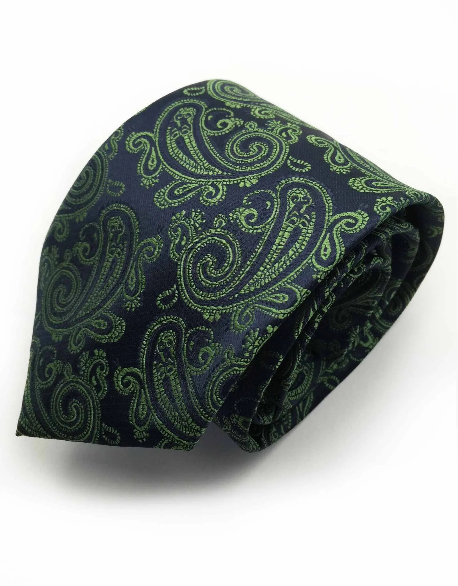 Midnight Navy Blue & Green Paisley Necktie
