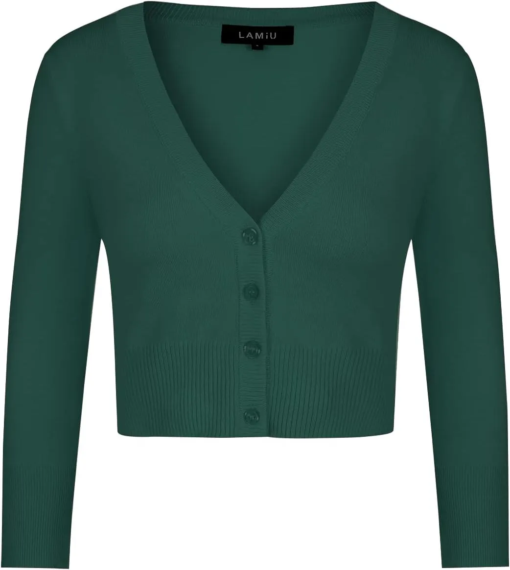 MINTLIMIT Women's Cropped Shrug Bolero 3/4 Sleeve Button Down Cardigan Sweater