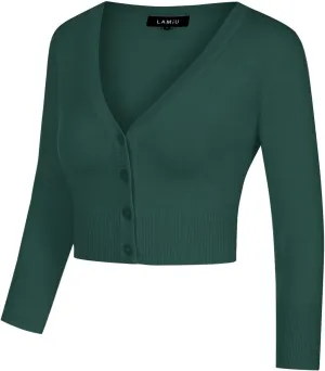 MINTLIMIT Women's Cropped Shrug Bolero 3/4 Sleeve Button Down Cardigan Sweater