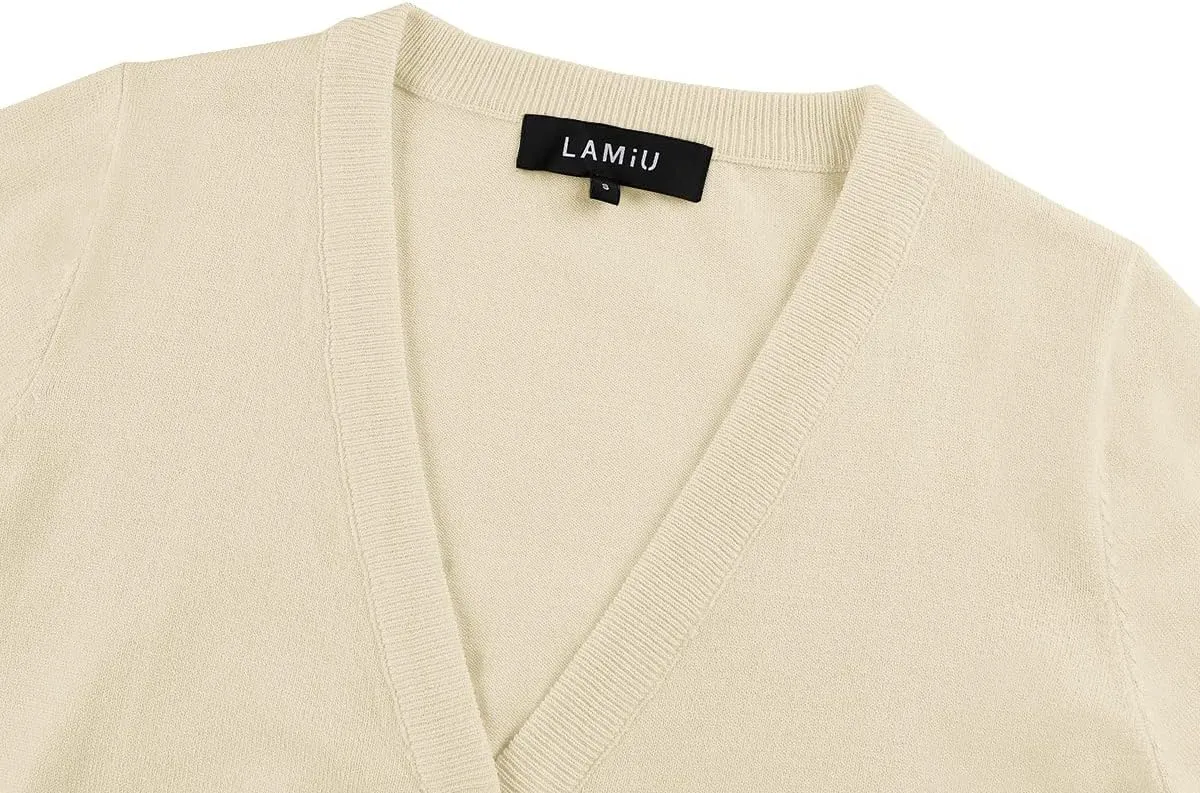 MINTLIMIT Women's Cropped Shrug Bolero 3/4 Sleeve Button Down Cardigan Sweater