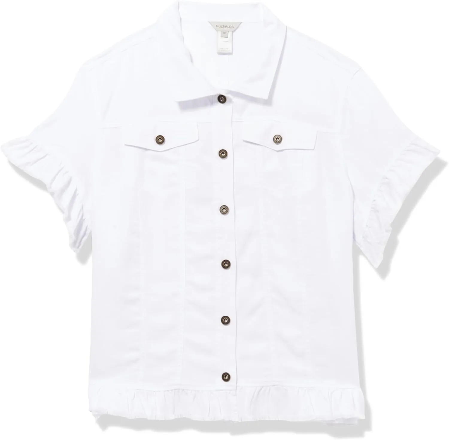 MULTIPLES Women's Short Sleeve 2-Pocket Ruffle Hem Jean Jacket