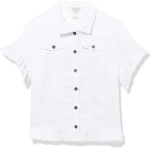 MULTIPLES Women's Short Sleeve 2-Pocket Ruffle Hem Jean Jacket
