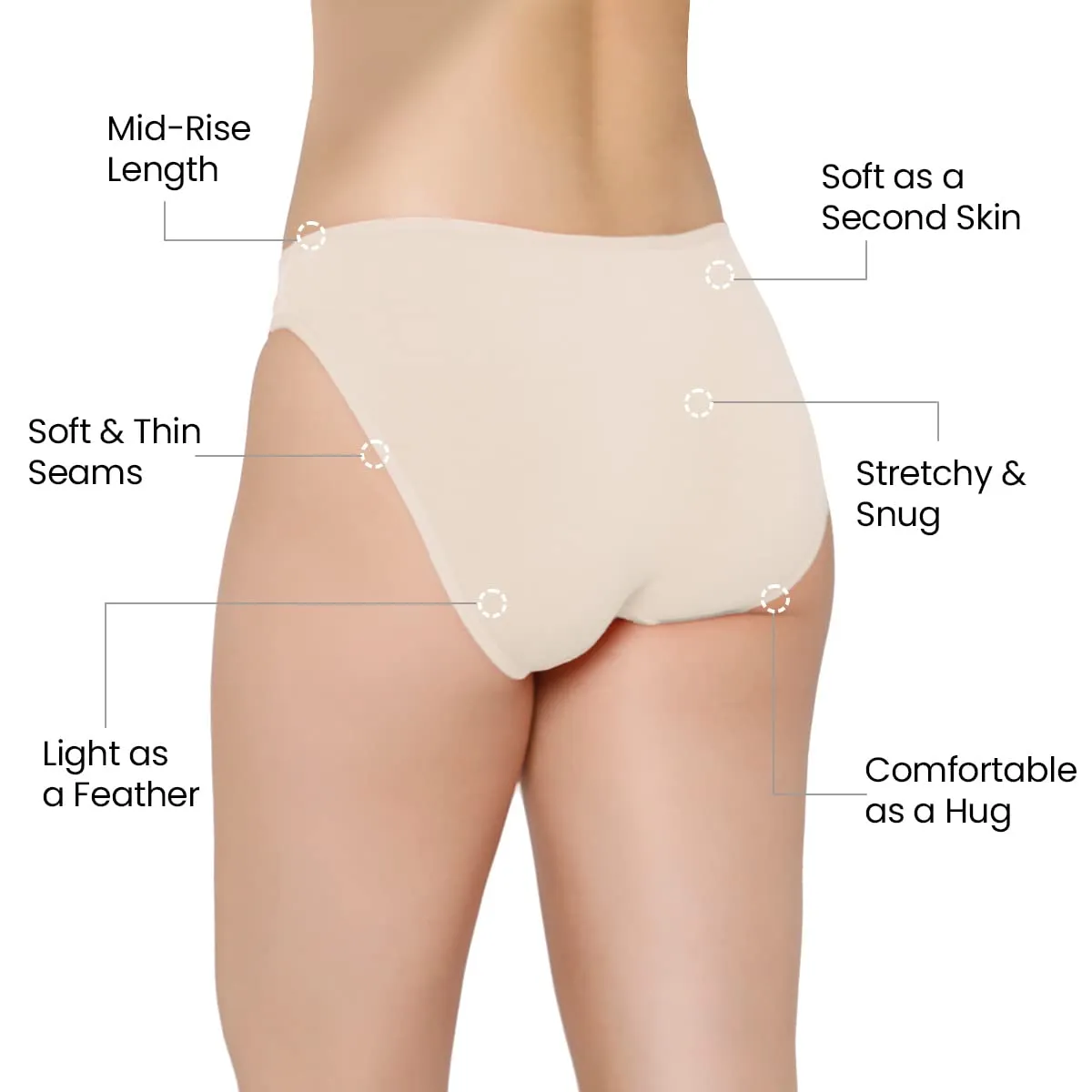 Mush Womens Ultra Soft Bamboo Modal Bikini Brief || Breathable Panties || Anti-Odor, Seamless, Anti Microbial Innerwear (M- Pack of 3, Beige Color)