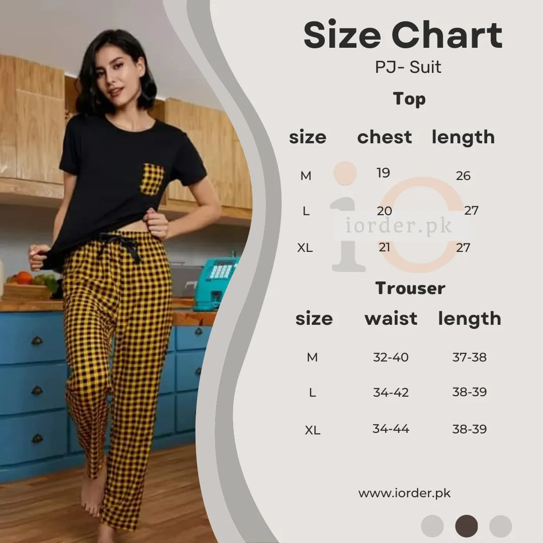 Mustard Contrast Check Woman Pajama Set