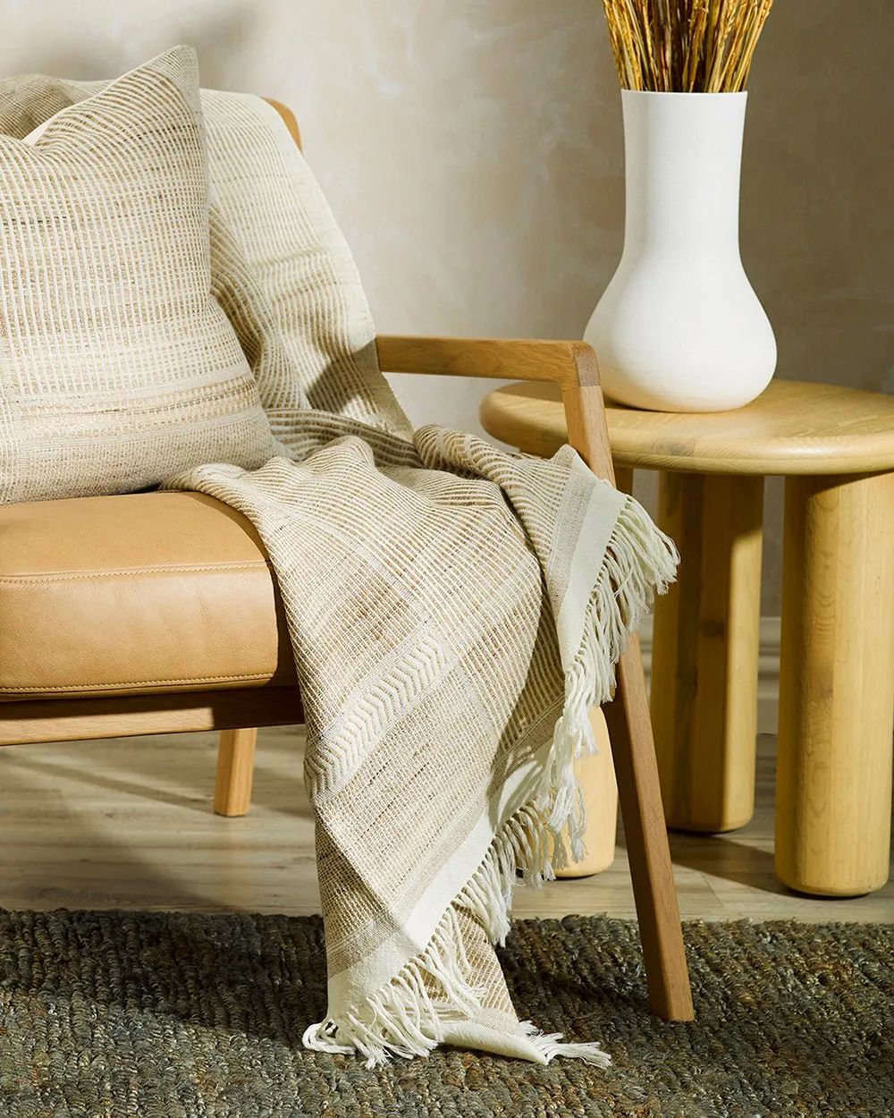 Navajo Straw/Off White Throw - Wool/Silk
