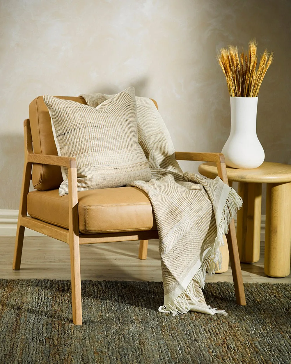 Navajo Straw/Off White Throw - Wool/Silk