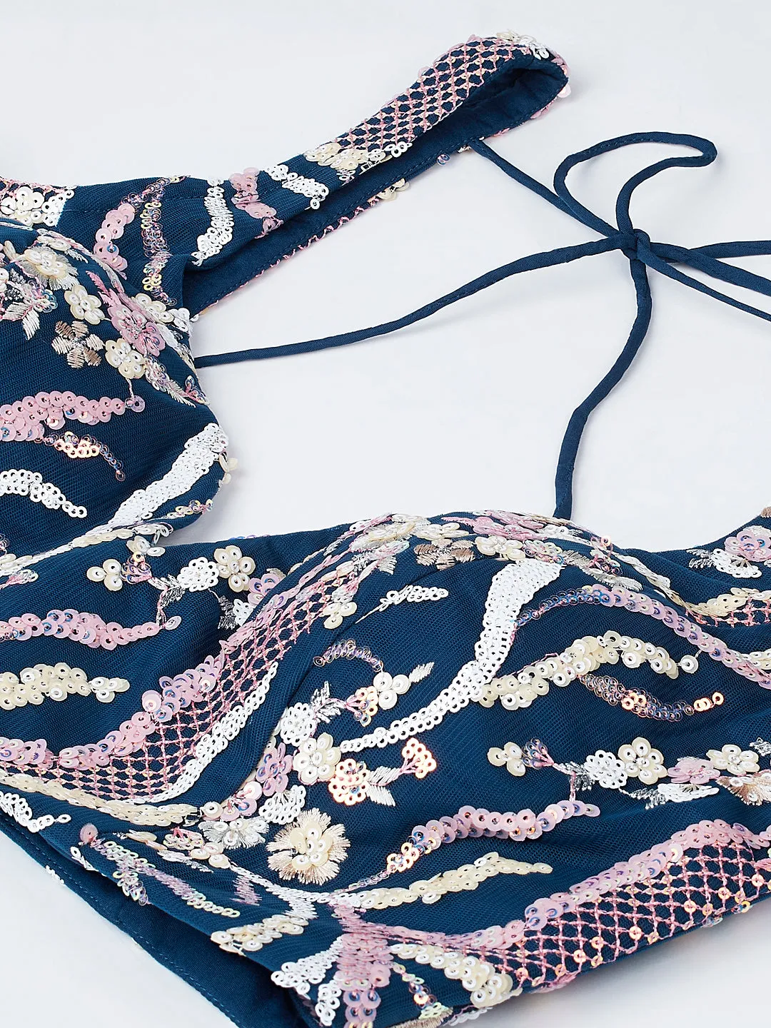 Navy blue Net Sequins and thread embroidery Semi-Stitched Lehenga choli & Dupatta