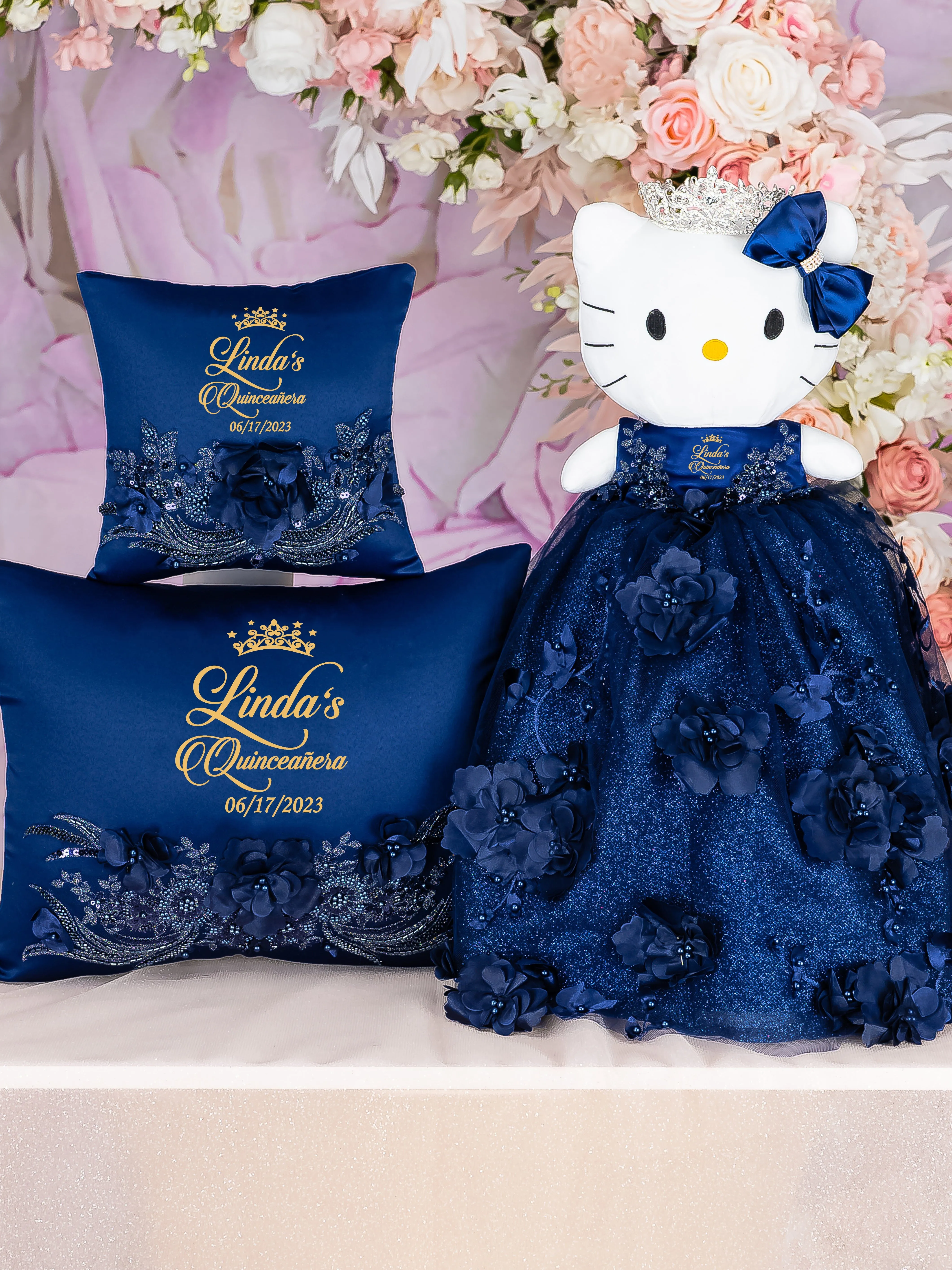Navy Blue Quinceanera pillows set and Kitty
