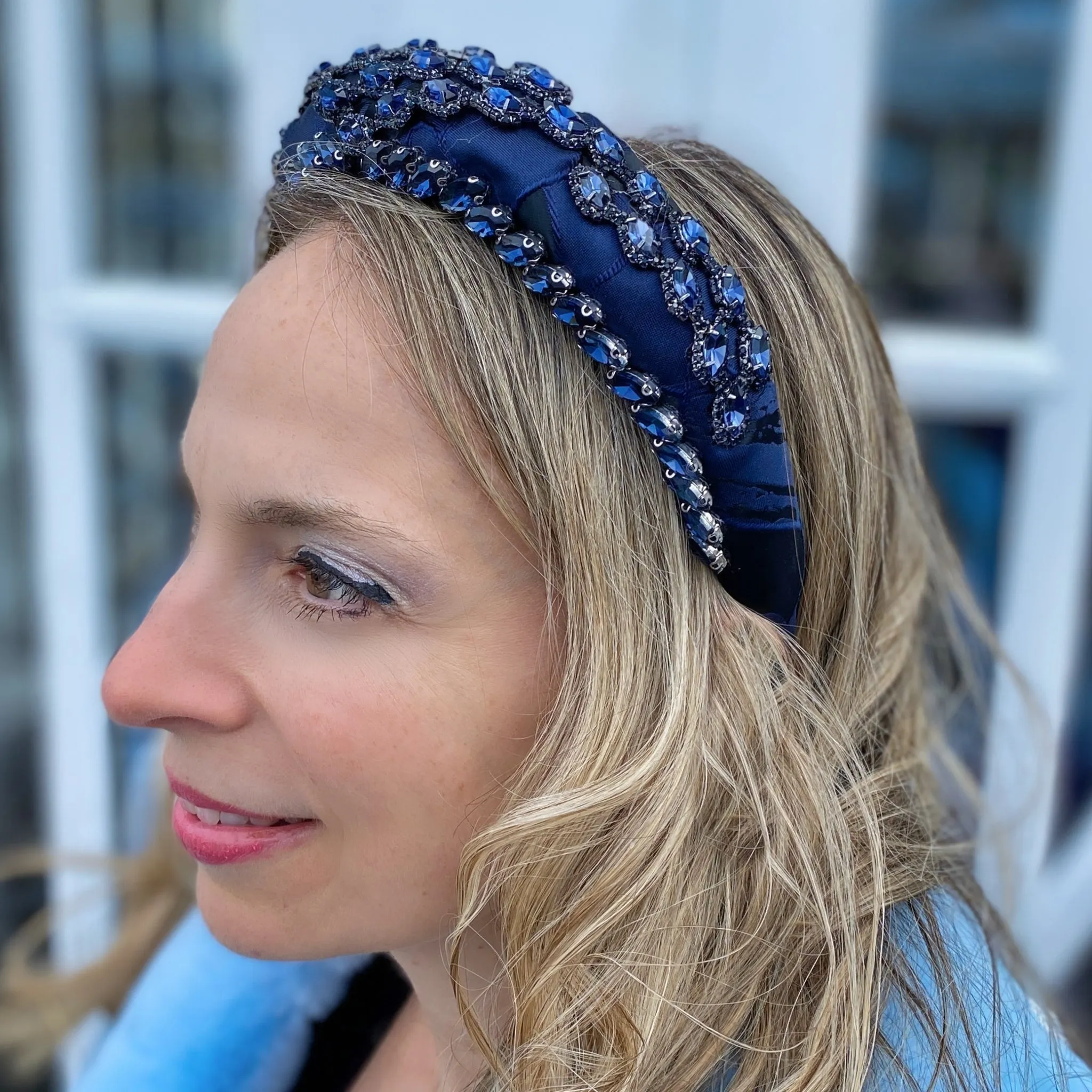 Navy Headpiece Wedding Headband Blue Races Headpiece Crystal