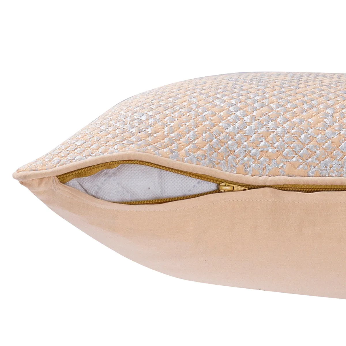 Nostalgic Attire Vint Flow Peach  Foil Printed & Quilted Cushion Cover