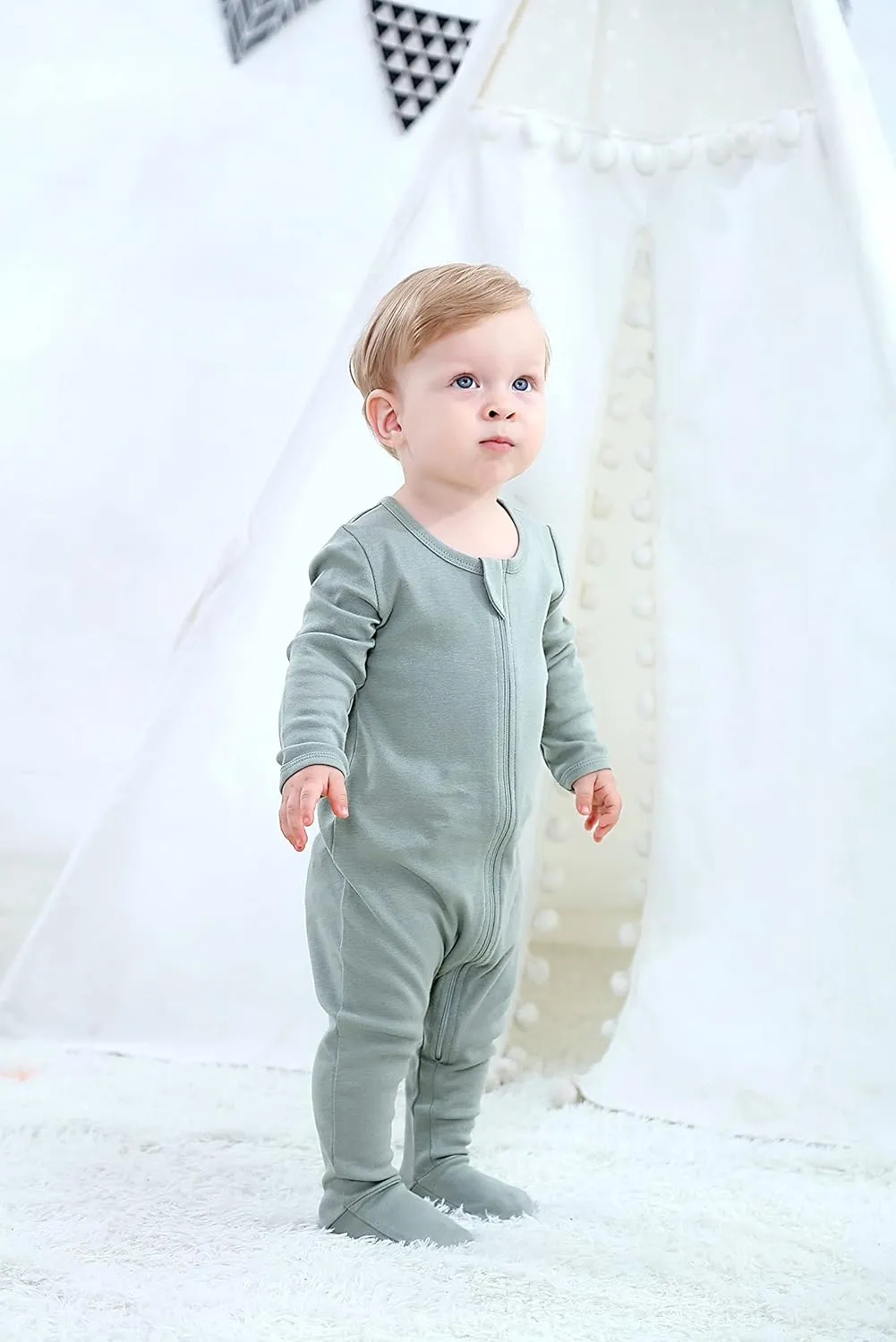 O2 BABY Baby Boys Girls Organic Cotton Zip-Front Sleeper Pajamas, Footed Sleep 'n Play