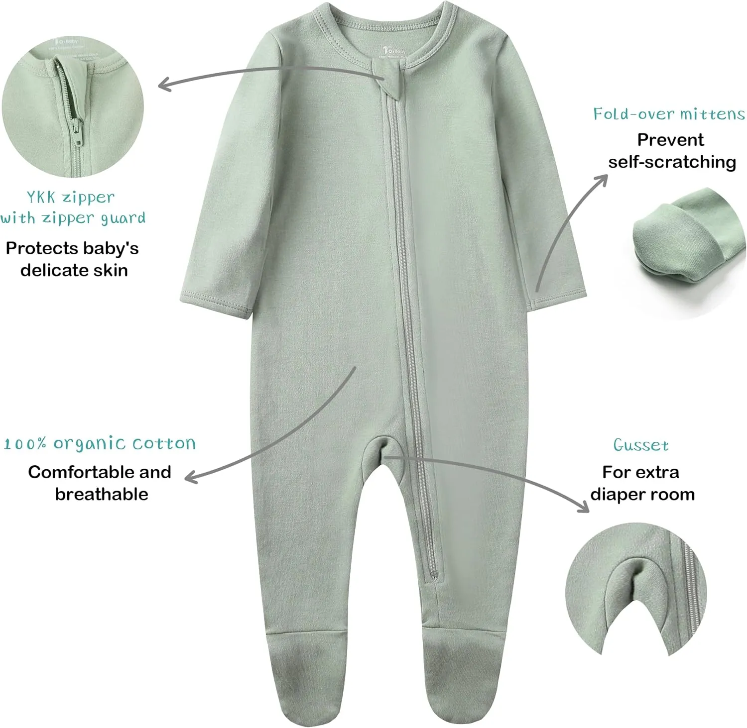 O2 BABY Baby Boys Girls Organic Cotton Zip-Front Sleeper Pajamas, Footed Sleep 'n Play