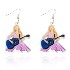 Pink Guitar Earrings for Girls - Acrylic Earrings for Women, Inspired Earrings for Singer Fans Music Lover Gifts Album Gift for Fans (pink guitar girl)