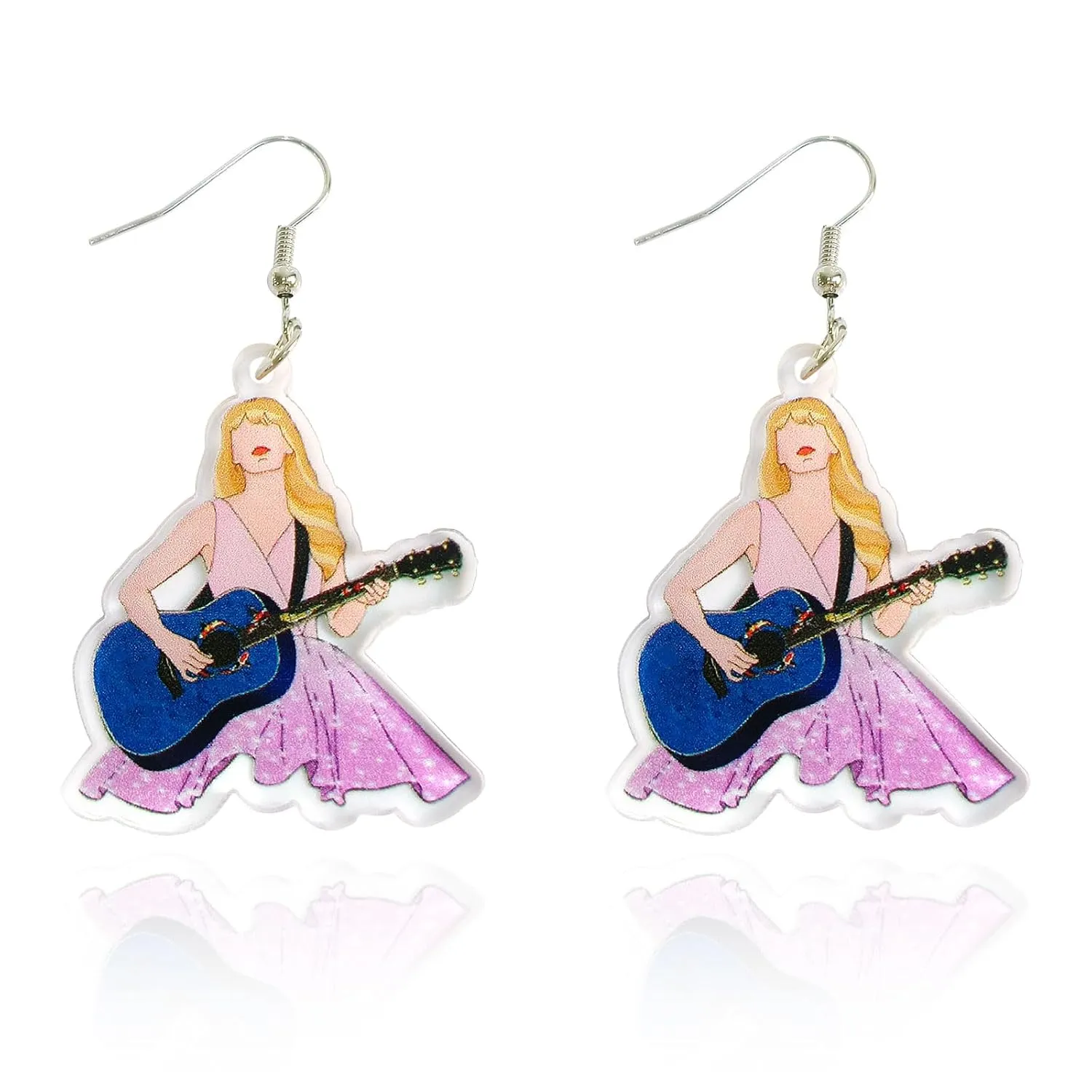 Pink Guitar Earrings for Girls - Acrylic Earrings for Women, Inspired Earrings for Singer Fans Music Lover Gifts Album Gift for Fans (pink guitar girl)