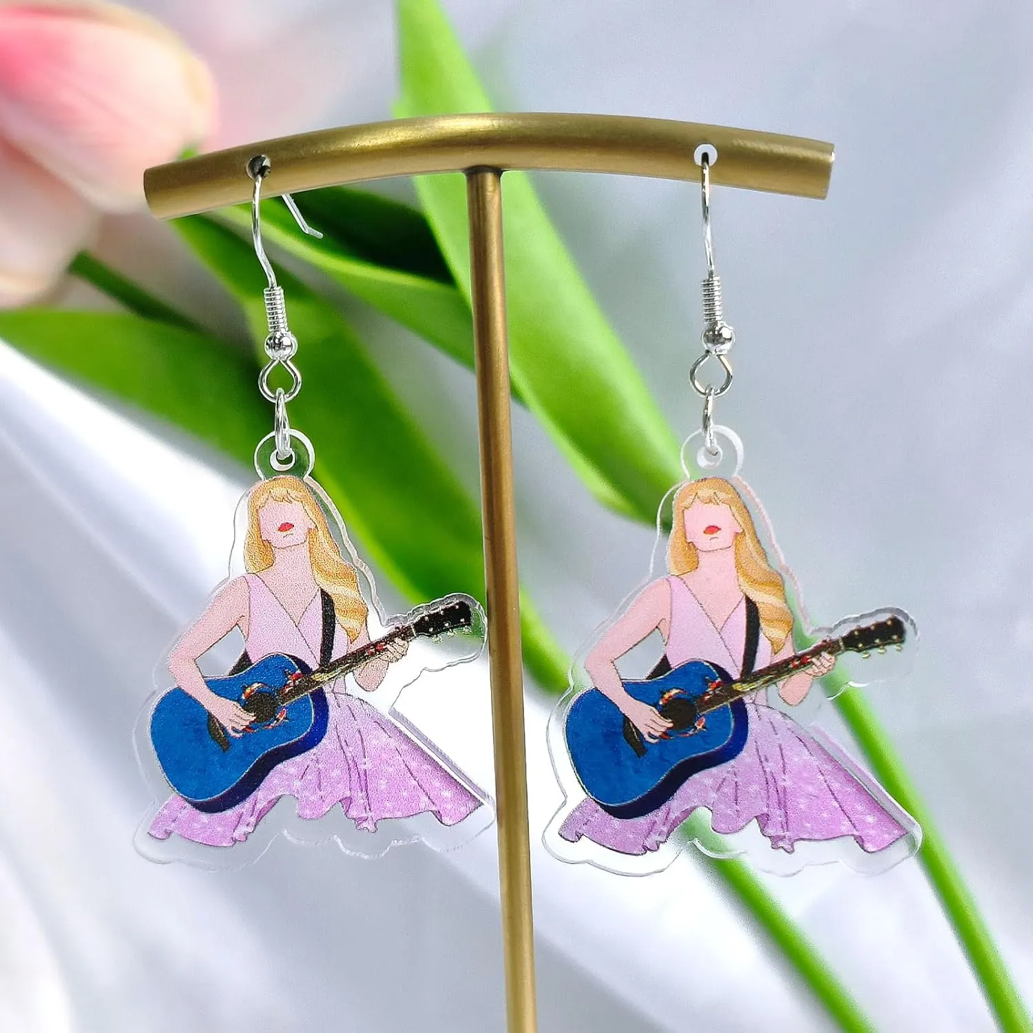 Pink Guitar Earrings for Girls - Acrylic Earrings for Women, Inspired Earrings for Singer Fans Music Lover Gifts Album Gift for Fans (pink guitar girl)