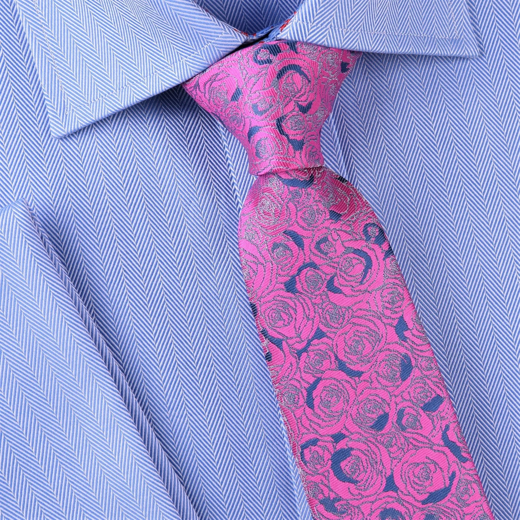 Pink Lavish Roses Floral Designer Luxury Baroque Fashion Woven Ties 3"