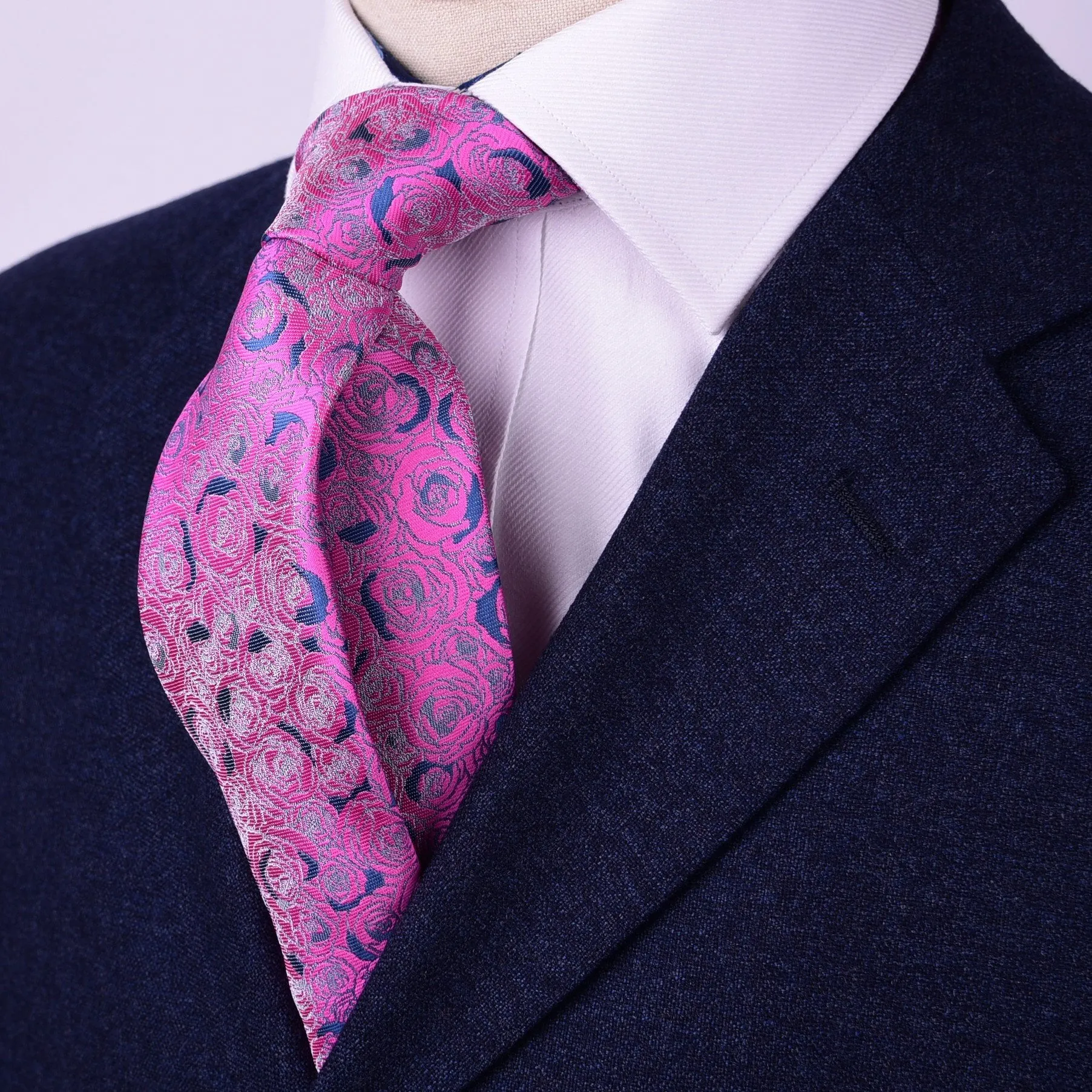 Pink Lavish Roses Floral Designer Luxury Baroque Fashion Woven Ties 3"