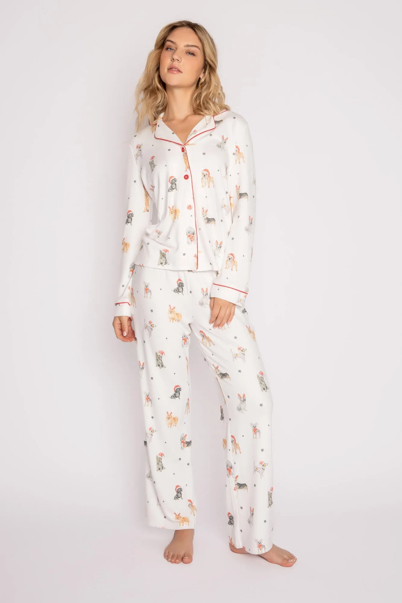 PJ Salvage Straws and Paws PJ Set in Ivory