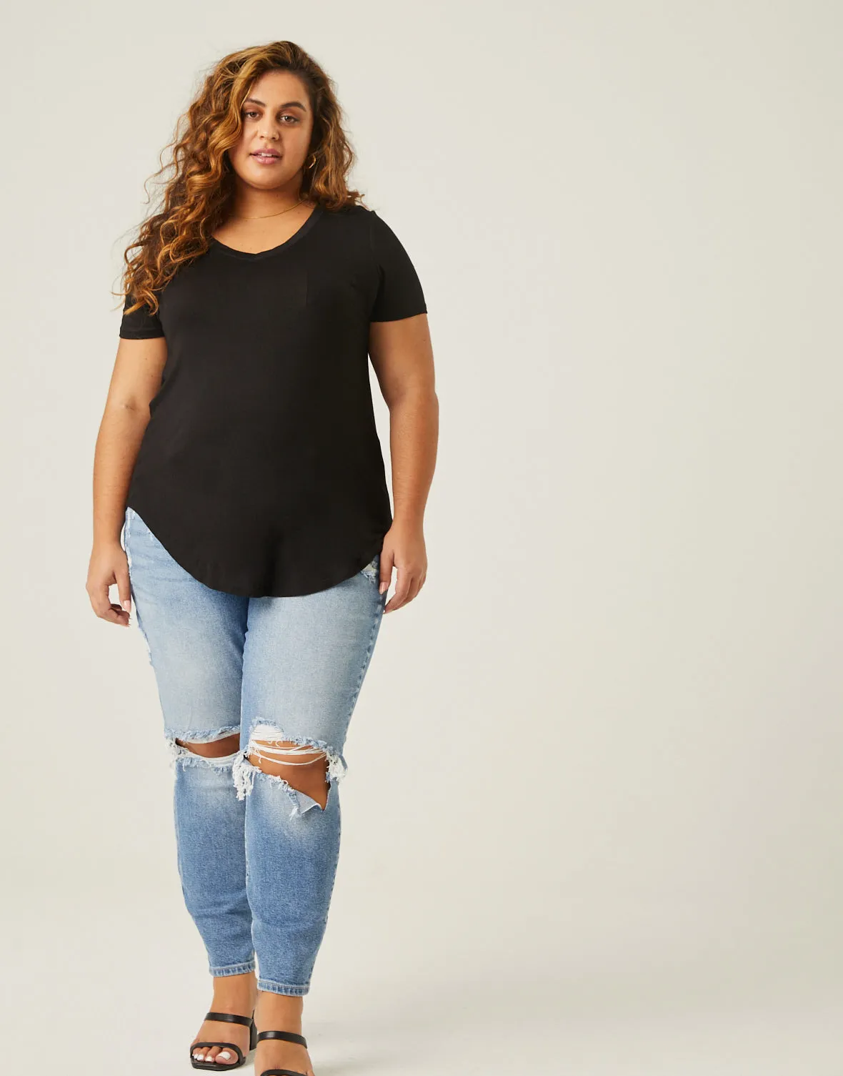 Plus Size Flowy V Neck Pocket Tee