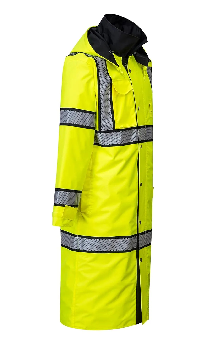 Portwest UH447 Waterproof Reversible Raincoat Hi Vis Reflective Long Safety Rain Jacket Yellow/Black, Small