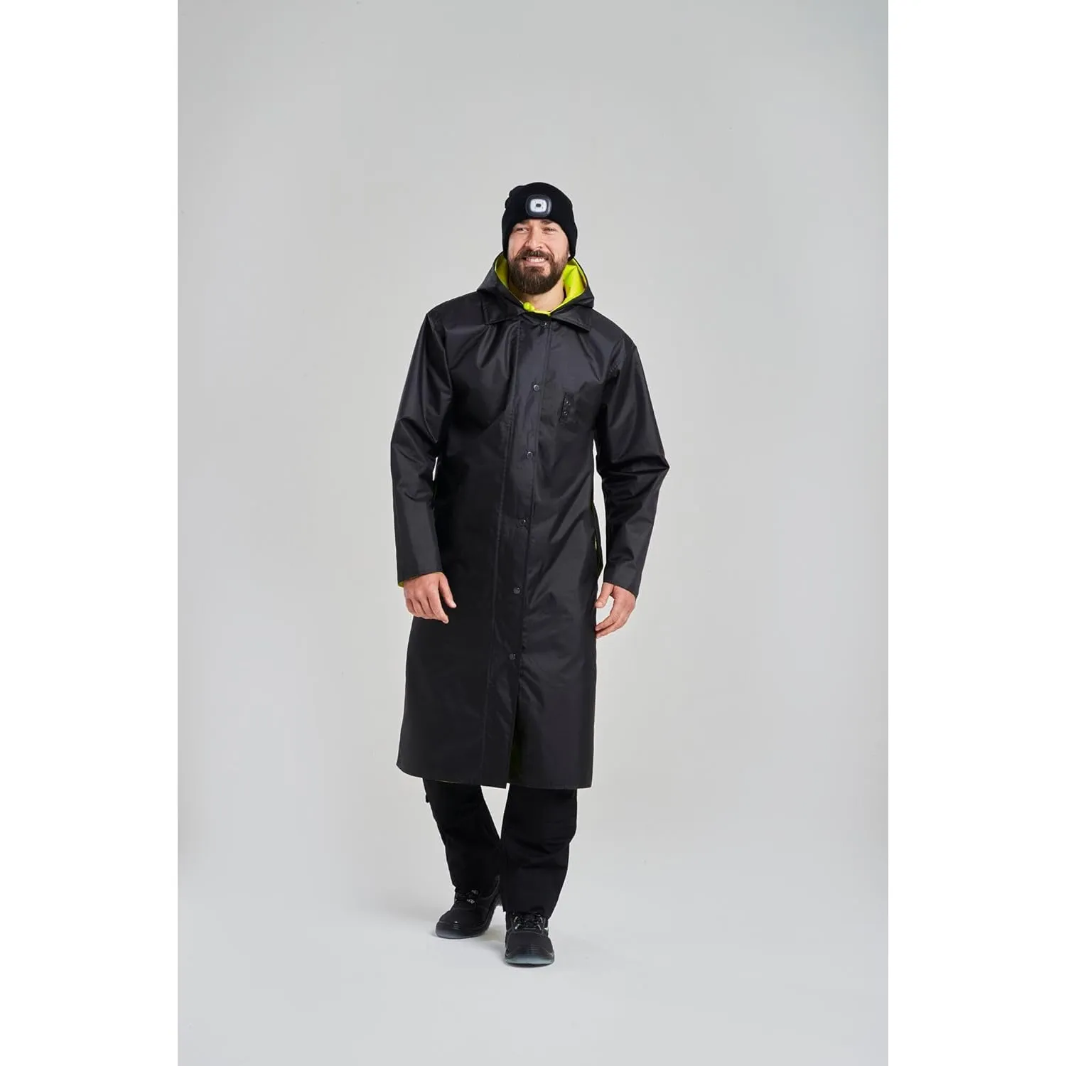Portwest UH447 Waterproof Reversible Raincoat Hi Vis Reflective Long Safety Rain Jacket Yellow/Black, Small