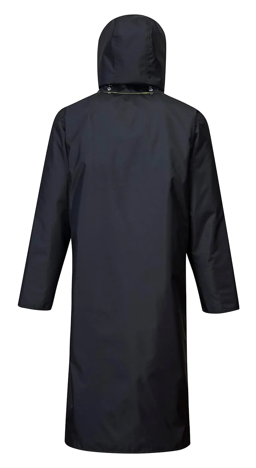 Portwest UH447 Waterproof Reversible Raincoat Hi Vis Reflective Long Safety Rain Jacket Yellow/Black, Small