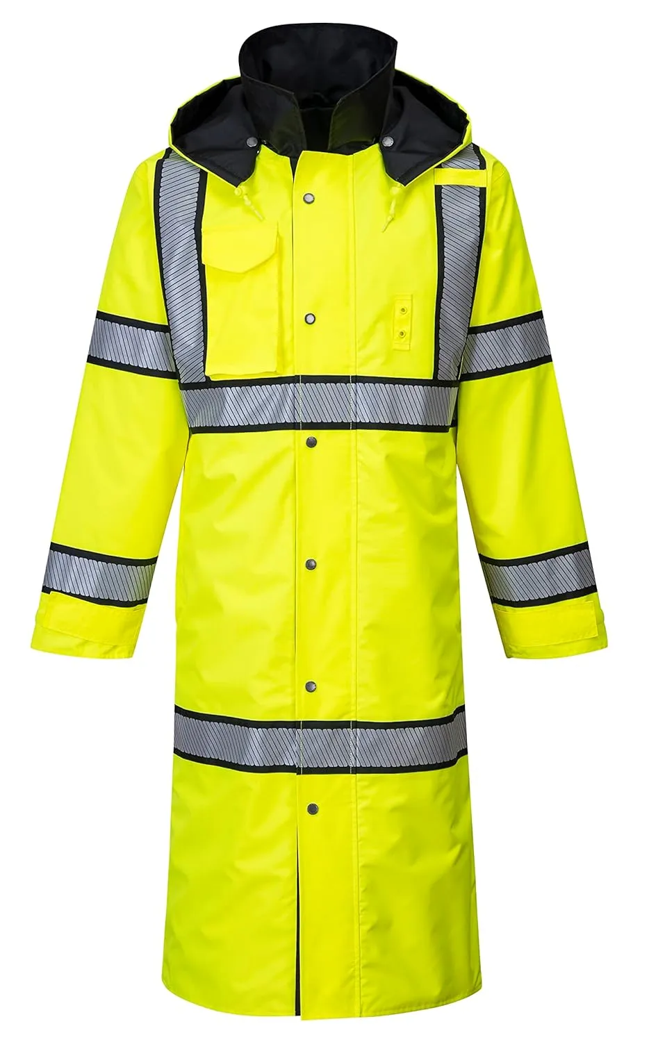 Portwest UH447 Waterproof Reversible Raincoat Hi Vis Reflective Long Safety Rain Jacket Yellow/Black, Small