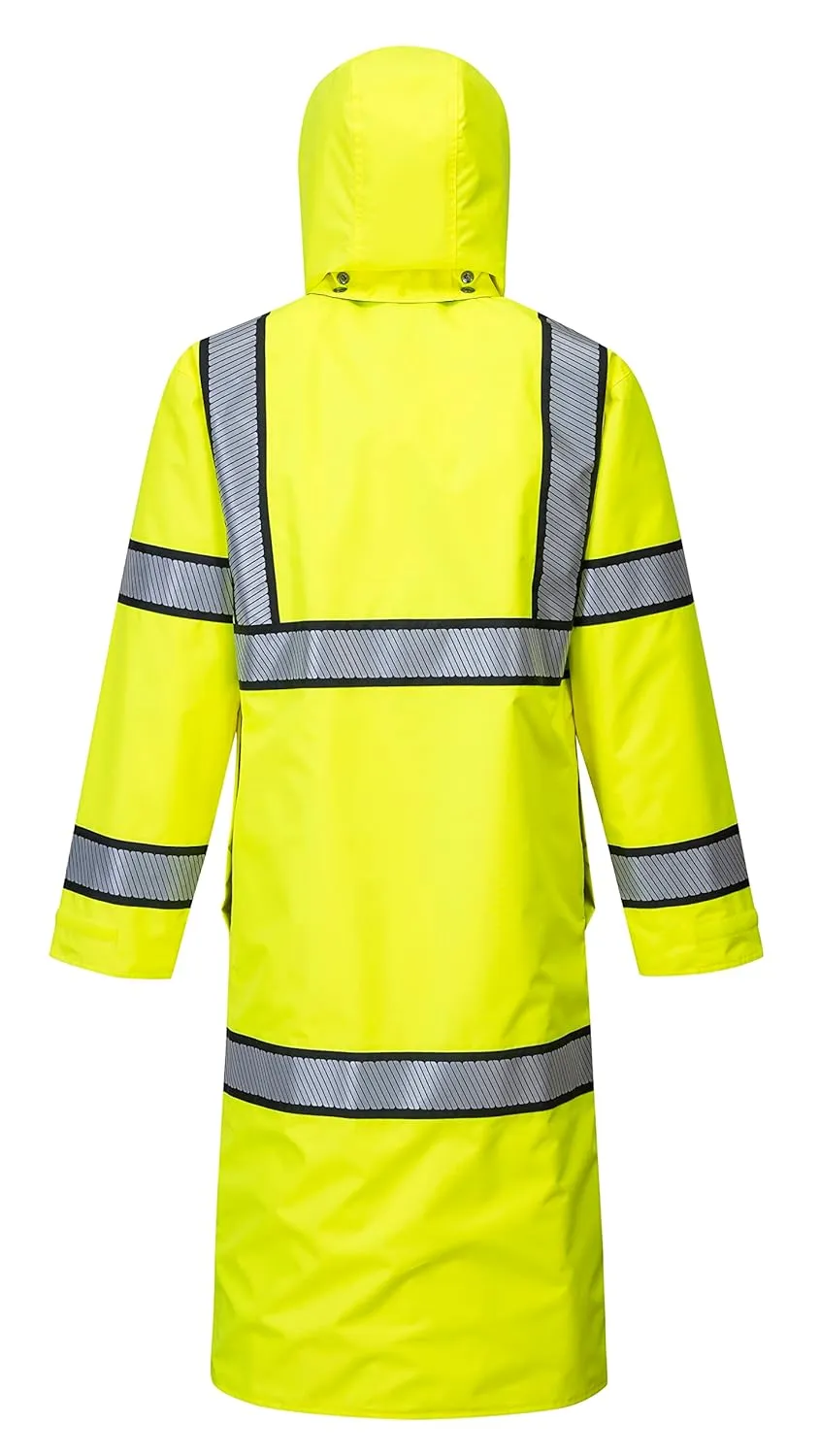 Portwest UH447 Waterproof Reversible Raincoat Hi Vis Reflective Long Safety Rain Jacket Yellow/Black, Small